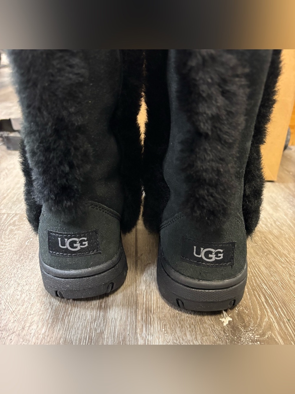 UGG | Sunburst Tall Black Suede Boots with Shearling Trim NEW - Picture 6 of 8